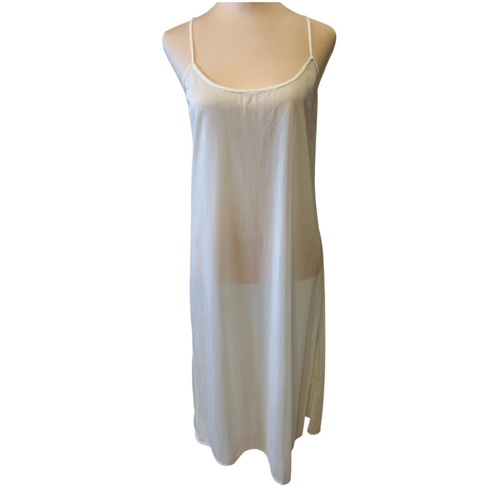 Vintage Korean Slip Dress Sz 12 Ivory Semi Sheer Silk Midi Spaghetti Strap Fairy
